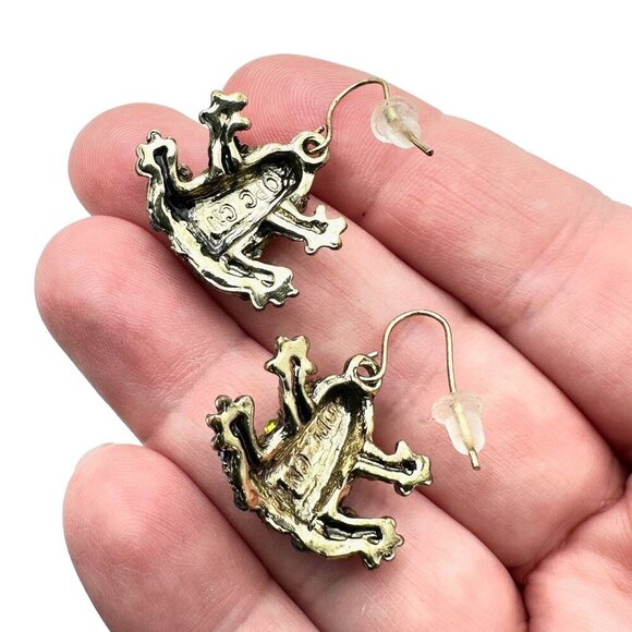 Off Park Collection Womens Earrings Bronze Tone Blue Green Frogs Pierced - Picture 3 of 3